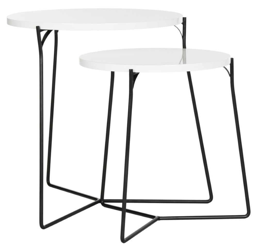 Safavieh Ryne Mid-Century Modern Stacking End Table With White Lacquer Top & Elegant Iron Base For Small Spaces FOX4263B
