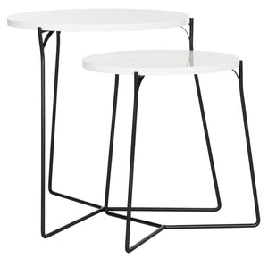 Safavieh Ryne Mid-Century Modern Stacking End Table With White Lacquer Top & Elegant Iron Base For Small Spaces FOX4263B