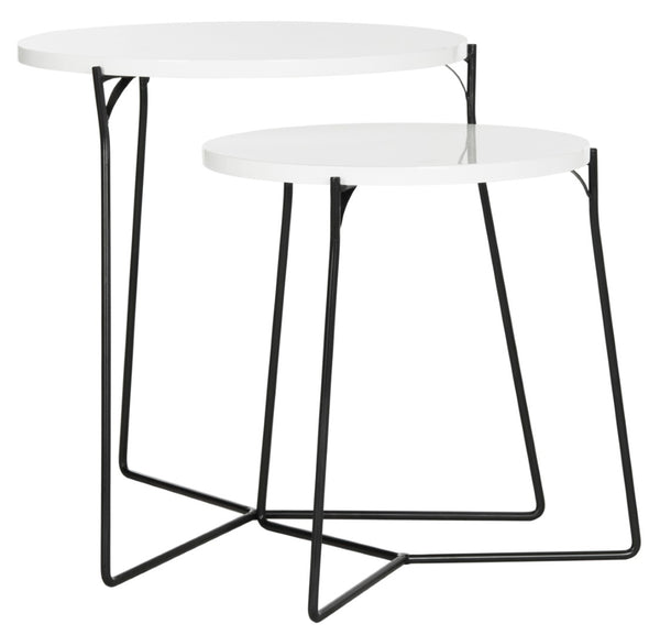 Safavieh Ryne Mid-Century Modern Stacking End Table With White Lacquer Top & Elegant Iron Base For Small Spaces FOX4263B