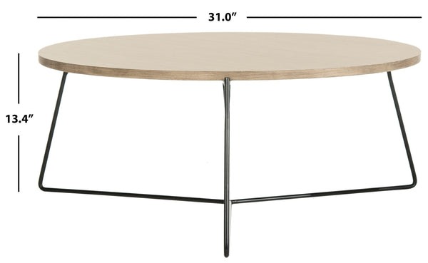 Safavieh Mae Mid-Century Modern Round Wood Coffee Table With Sturdy Iron Base For Stylish Living Spaces FOX4264A