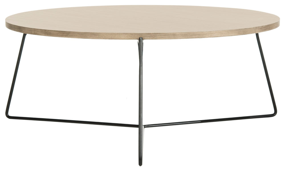 Safavieh Mae Mid-Century Modern Round Wood Coffee Table With Sturdy Iron Base For Stylish Living Spaces FOX4264A