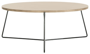 Safavieh Mae Mid-Century Modern Round Wood Coffee Table With Sturdy Iron Base For Stylish Living Spaces FOX4264A