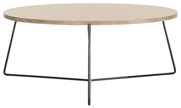 Safavieh Mae Mid-Century Modern Round Wood Coffee Table With Sturdy Iron Base For Stylish Living Spaces FOX4264A