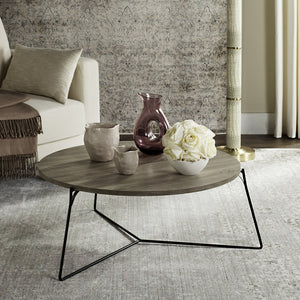 Safavieh Mae Mid-Century Modern Round Wood Coffee Table With Sturdy Iron Base For Stylish Living Spaces FOX4264A