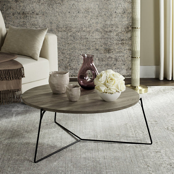 Safavieh Mae Mid-Century Modern Round Wood Coffee Table With Sturdy Iron Base For Stylish Living Spaces FOX4264A