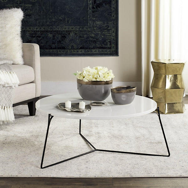 Safavieh Mae Mid-Century Modern Lacquer Coffee Table – Elegant Round Design With Curved Iron Legs, 31" FOX4264B