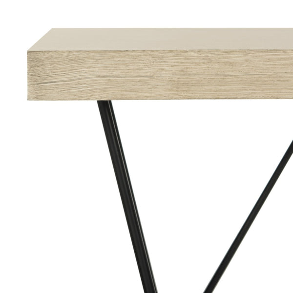 Safavieh Amos Retro Mid Century Coffee Table - Asymmetrical Design With Black Iron Legs & Light Oak Finish FOX4265A