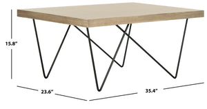 Safavieh Amos Retro Mid Century Coffee Table - Asymmetrical Design With Black Iron Legs & Light Oak Finish FOX4265A