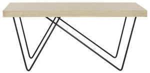Safavieh Amos Retro Mid Century Coffee Table - Asymmetrical Design With Black Iron Legs & Light Oak Finish FOX4265A