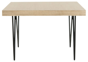 Safavieh Amos Retro Mid Century Coffee Table - Asymmetrical Design With Black Iron Legs & Light Oak Finish FOX4265A