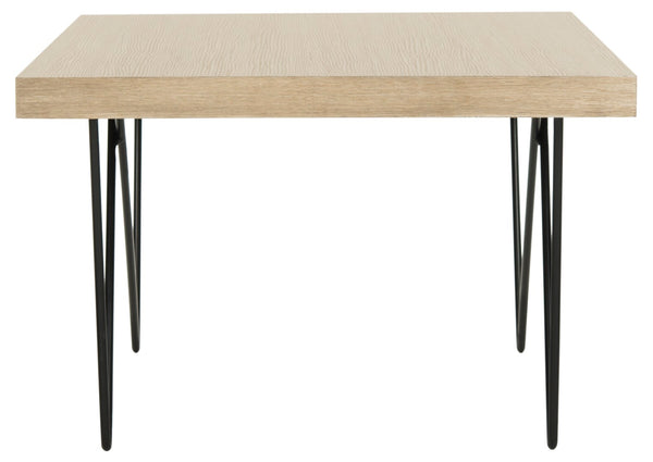 Safavieh Amos Retro Mid Century Coffee Table - Asymmetrical Design With Black Iron Legs & Light Oak Finish FOX4265A