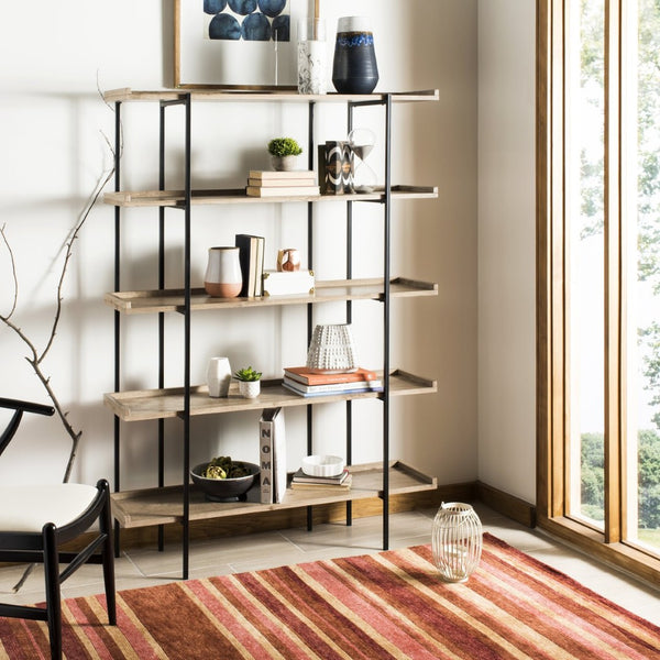 Safavieh Cecilia Retro Mid-Century 5-Tier Wood Etagere - Stylish Open Storage With Oak Shelves & Iron Frame FOX4271A