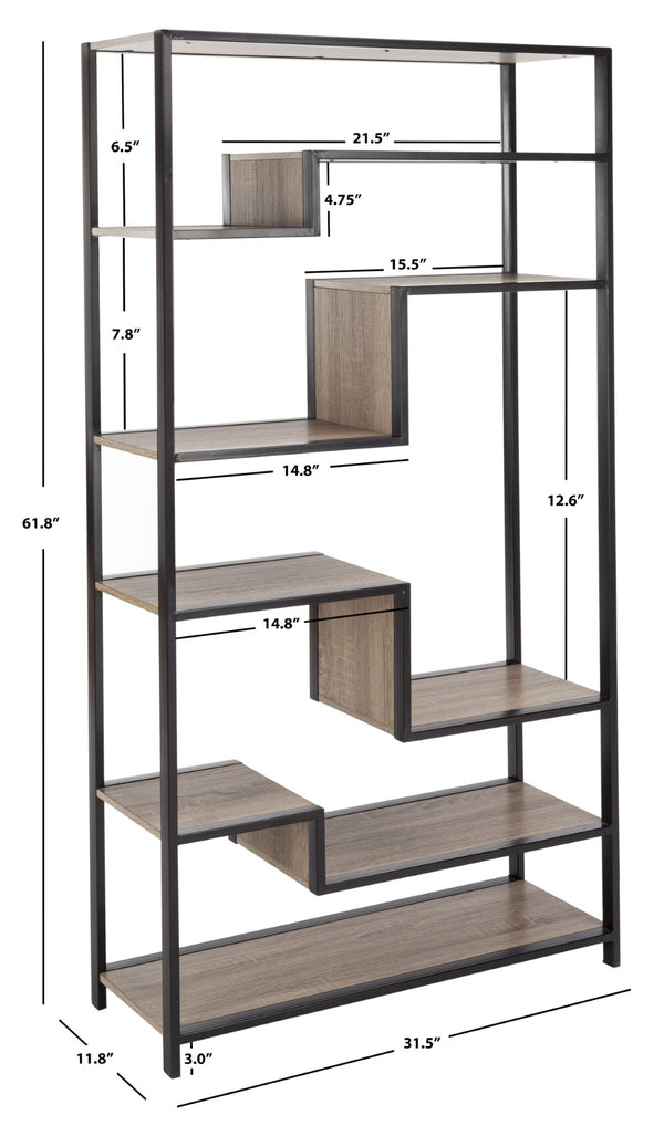 Safavieh Joanna Retro Mid-Century Etagere - Stylish Oak Display Shelf With Geometric Design For Modern Spaces FOX4281A