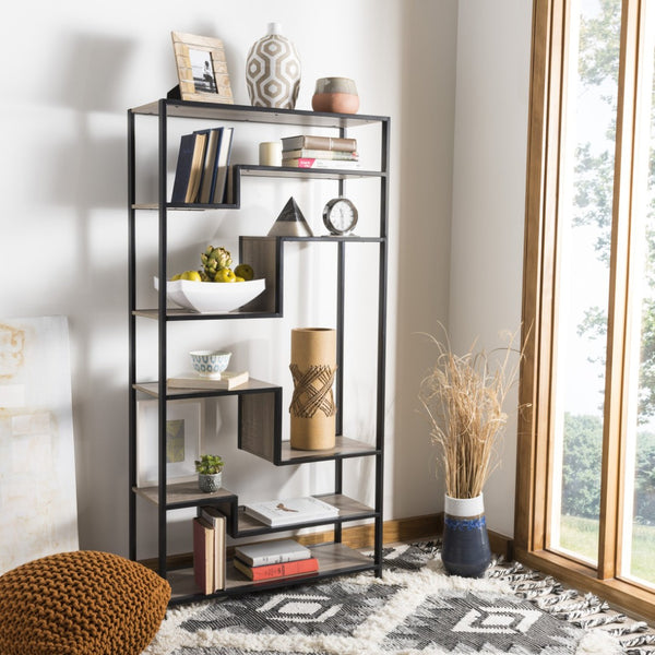 Safavieh Joanna Retro Mid-Century Etagere - Stylish Oak Display Shelf With Geometric Design For Modern Spaces FOX4281A