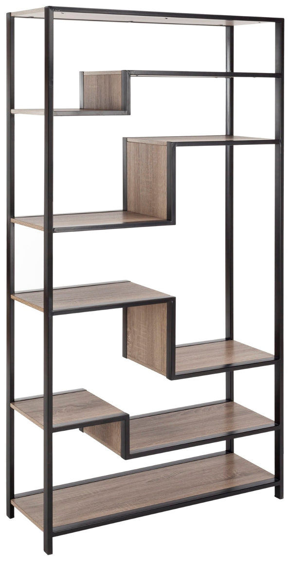 Safavieh Joanna Retro Mid-Century Etagere - Stylish Oak Display Shelf With Geometric Design For Modern Spaces FOX4281A