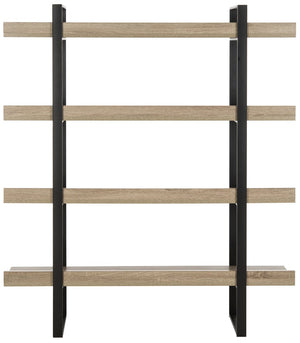 Safavieh Melissa Mid-Century Modern 4-Tier Etagere - Elegant Oak Display Shelf With Black Iron Frame Design FOX4282A