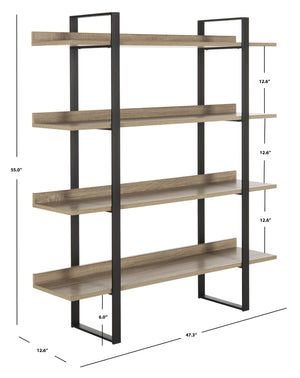 Safavieh Melissa Mid-Century Modern 4-Tier Etagere - Elegant Oak Display Shelf With Black Iron Frame Design FOX4282A
