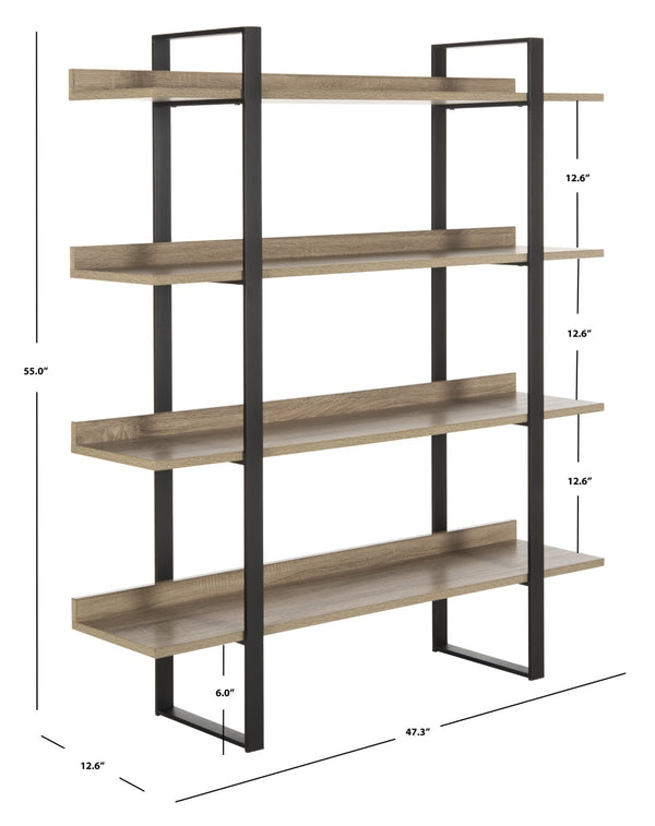 Safavieh Melissa Mid-Century Modern 4-Tier Etagere - Elegant Oak Display Shelf With Black Iron Frame Design FOX4282A