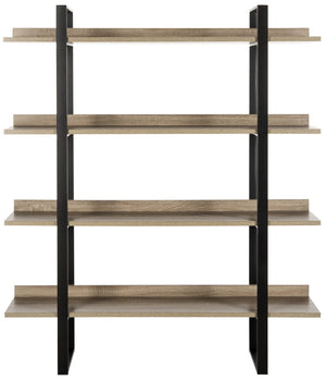 Safavieh Melissa Mid-Century Modern 4-Tier Etagere - Elegant Oak Display Shelf With Black Iron Frame Design FOX4282A