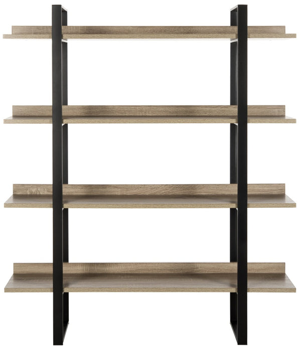 Safavieh Melissa Mid-Century Modern 4-Tier Etagere - Elegant Oak Display Shelf With Black Iron Frame Design FOX4282A