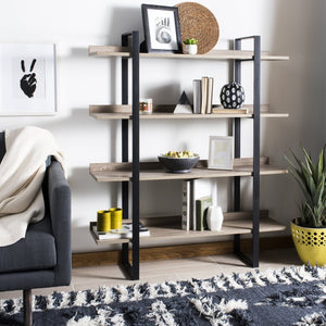Safavieh Melissa Mid-Century Modern 4-Tier Etagere - Elegant Oak Display Shelf With Black Iron Frame Design FOX4282A