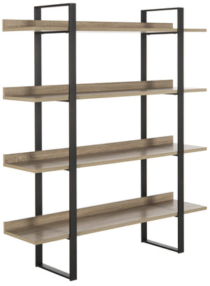 Safavieh Melissa Mid-Century Modern 4-Tier Etagere - Elegant Oak Display Shelf With Black Iron Frame Design FOX4282A