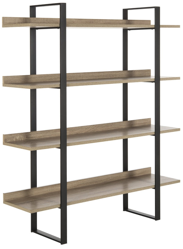 Safavieh Melissa Mid-Century Modern 4-Tier Etagere - Elegant Oak Display Shelf With Black Iron Frame Design FOX4282A