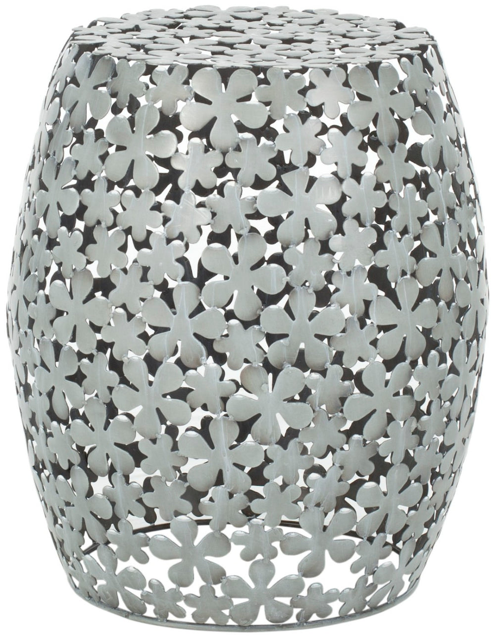 Safavieh Floral Pierced Stool - Modern Romantic Accent Seat With Matte Silver Finish & Intricate Ironwork Design FOX4502A