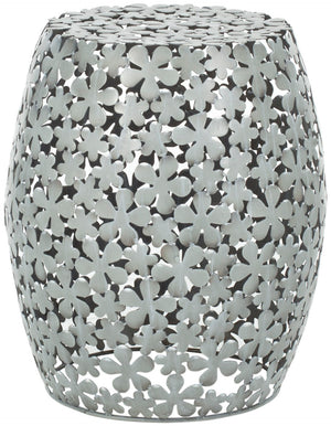 Safavieh Floral Pierced Stool - Modern Romantic Accent Seat With Matte Silver Finish & Intricate Ironwork Design FOX4502A