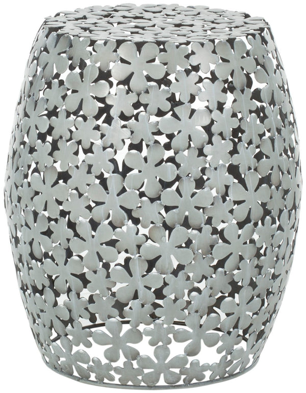 Safavieh Floral Pierced Stool - Modern Romantic Accent Seat With Matte Silver Finish & Intricate Ironwork Design FOX4502A
