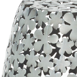 Safavieh Floral Pierced Stool - Modern Romantic Accent Seat With Matte Silver Finish & Intricate Ironwork Design FOX4502A