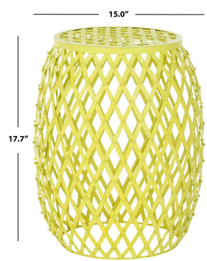 Safavieh Evan Bold Welded Iron Strips Stool In Matte Neon Yellow - Industrial Chic Accent For Modern Spaces FOX4506A