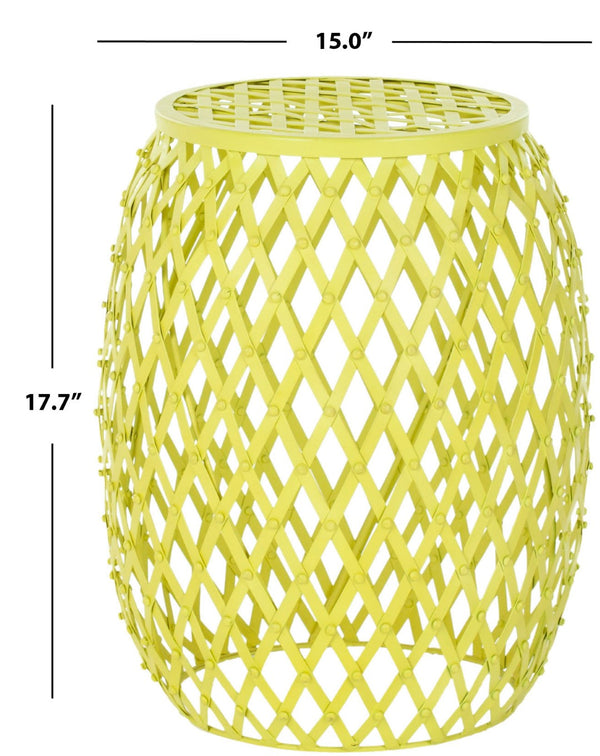 Safavieh Evan Bold Welded Iron Strips Stool In Matte Neon Yellow - Industrial Chic Accent For Modern Spaces FOX4506A