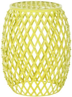 Safavieh Evan Bold Welded Iron Strips Stool In Matte Neon Yellow - Industrial Chic Accent For Modern Spaces FOX4506A