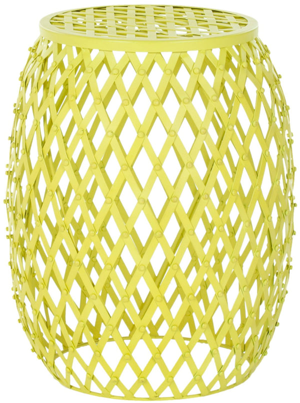 Safavieh Evan Bold Welded Iron Strips Stool In Matte Neon Yellow - Industrial Chic Accent For Modern Spaces FOX4506A