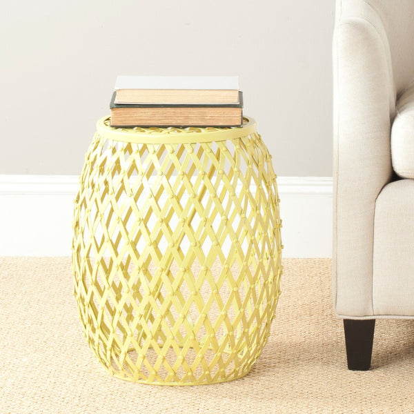 Safavieh Evan Bold Welded Iron Strips Stool In Matte Neon Yellow - Industrial Chic Accent For Modern Spaces FOX4506A