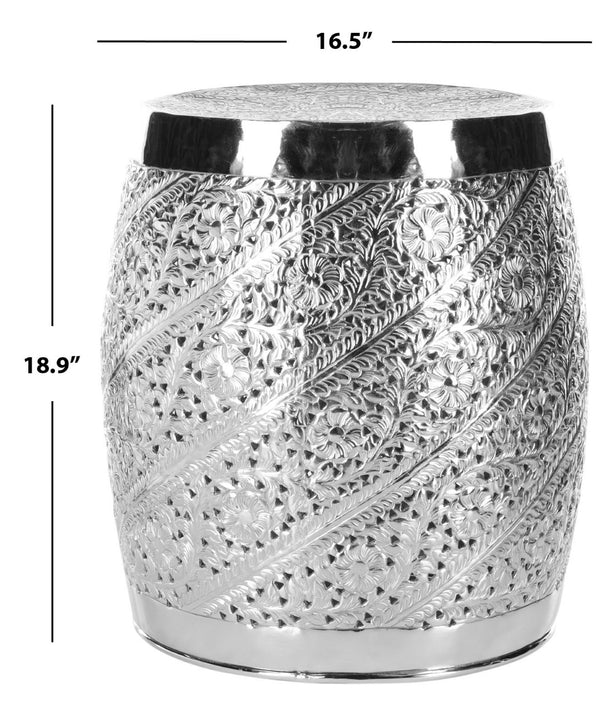 Safavieh Liam Versatile Etched Stool - Contemporary Silver Accent Table With Floral Design For Any Space FOX4507A