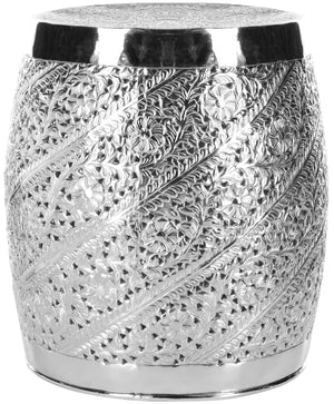 Safavieh Liam Versatile Etched Stool - Contemporary Silver Accent Table With Floral Design For Any Space FOX4507A