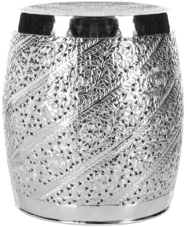 Safavieh Liam Versatile Etched Stool - Contemporary Silver Accent Table With Floral Design For Any Space FOX4507A