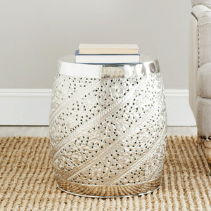 Safavieh Liam Versatile Etched Stool - Contemporary Silver Accent Table With Floral Design For Any Space FOX4507A