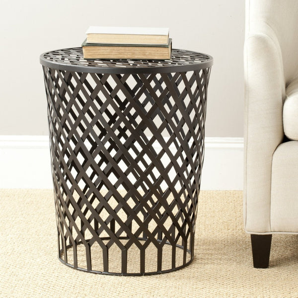 Safavieh Thor Welded Iron Strips Stool - Industrial Accent Table With Diamond Pattern For Modern Spaces Black Epoxy FOX4510A