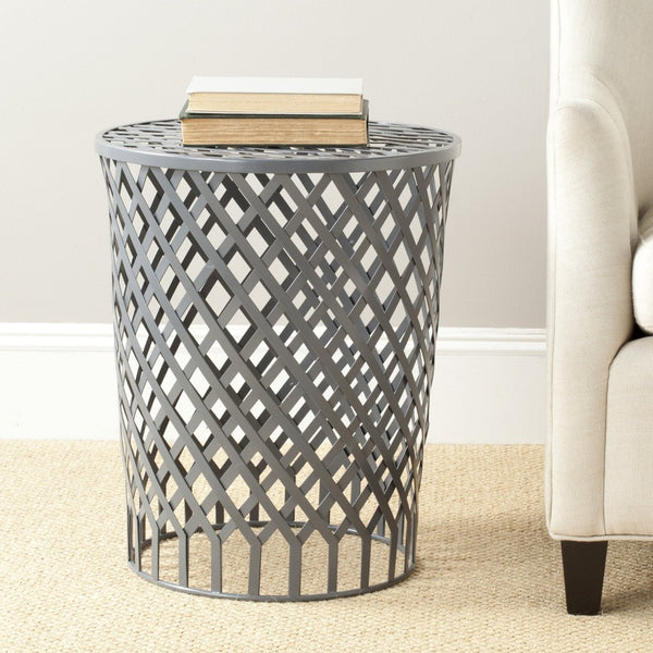Safavieh Thor Welded Iron Strips Stool - Industrial Accent Table With Diamond Pattern For Modern Spaces Grey Epoxy FOX4510B