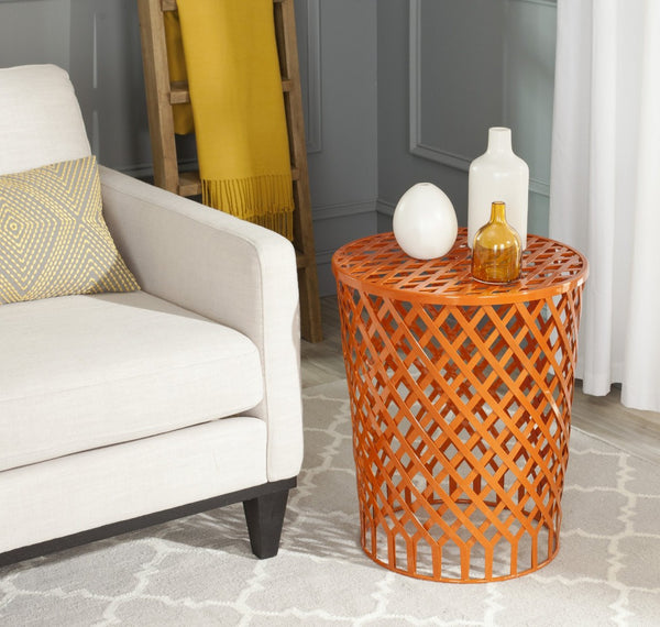 Safavieh Thor Welded Iron Strips Stool - Industrial Accent Table With Diamond Pattern For Modern Spaces Orange FOX4510D