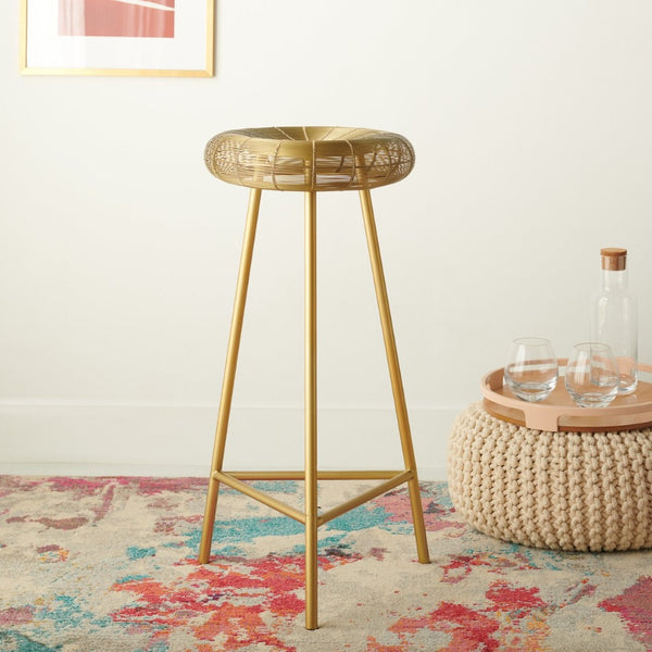 Safavieh Addison Luxe Wire-Weaved Bar Stool – Modern Gold Finish For Upscale Dining & Entertaining Spaces FOX4516A