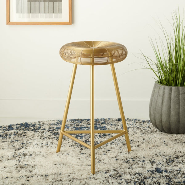 Safavieh Addison Luxe Wire-Weaved Bar Stool – Modern Gold Finish For Upscale Dining & Entertaining Spaces FOX4516A