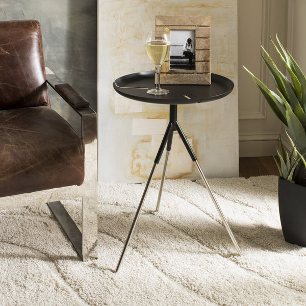 Safavieh Lark Tri-Leg Glam Side Table – Modern Matte Black Top & Nickel Legs For Chic Small Spaces FOX4522A