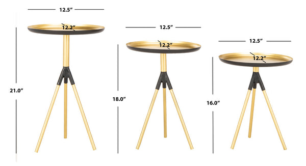 Safavieh Talon Metal Side Table Set Of 3 – Retro-Inspired Design With Gold & Black Finish For Stylish Versatility FOX4523A