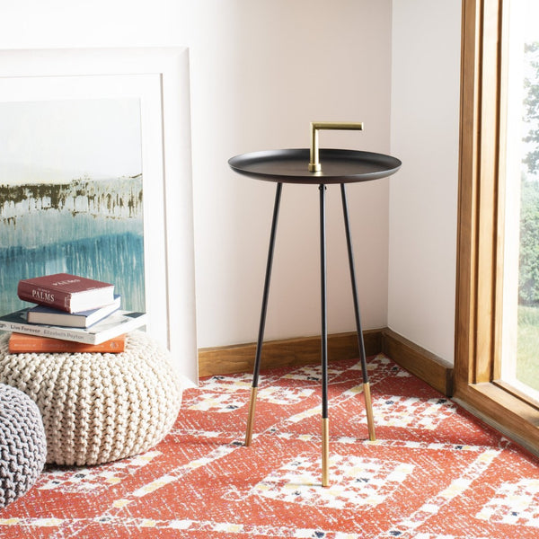 Safavieh Delia Mid-Century Modern Side Table With Gold Accents & Integrated Handle For Easy Portability FOX4524A