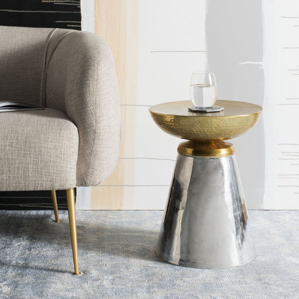 Safavieh Dov Contemporary Drum Side Table In Luxe Gold Finish - Elegant Accent For Modern Living Spaces FOX4526A