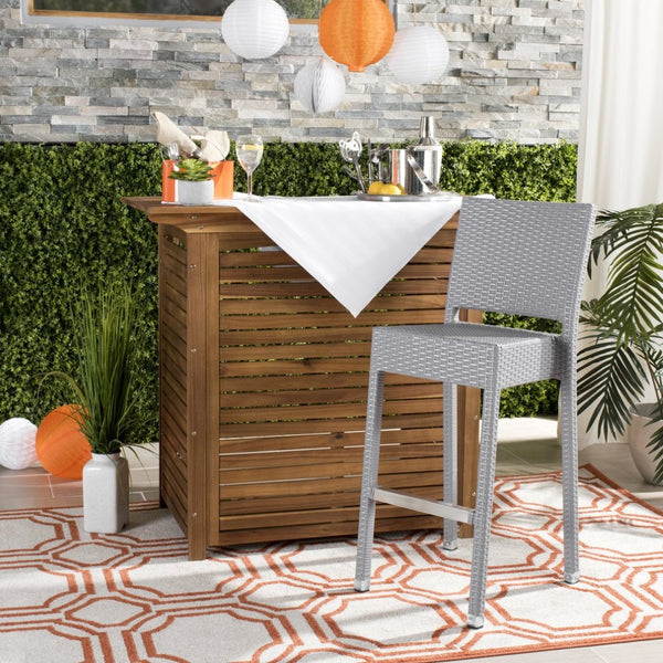 Safavieh BETHEL Stackable Barstool for Indoor & Outdoor Use | Durable Aluminum Frame & Stylish Design Grey FOX5201D